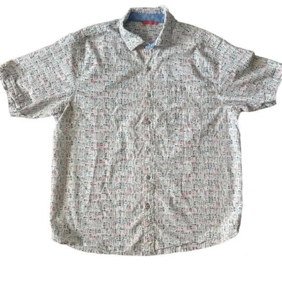 TOMMY BAHAMA White Cocktail Print Nova Wave Seersucker SS Camp Shirt Large L - Picture 2 of 7